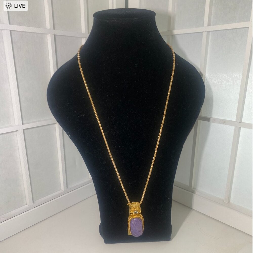 Barbara Garwood Charoite Necklace Collectable Mongolian Art 14K over Silver